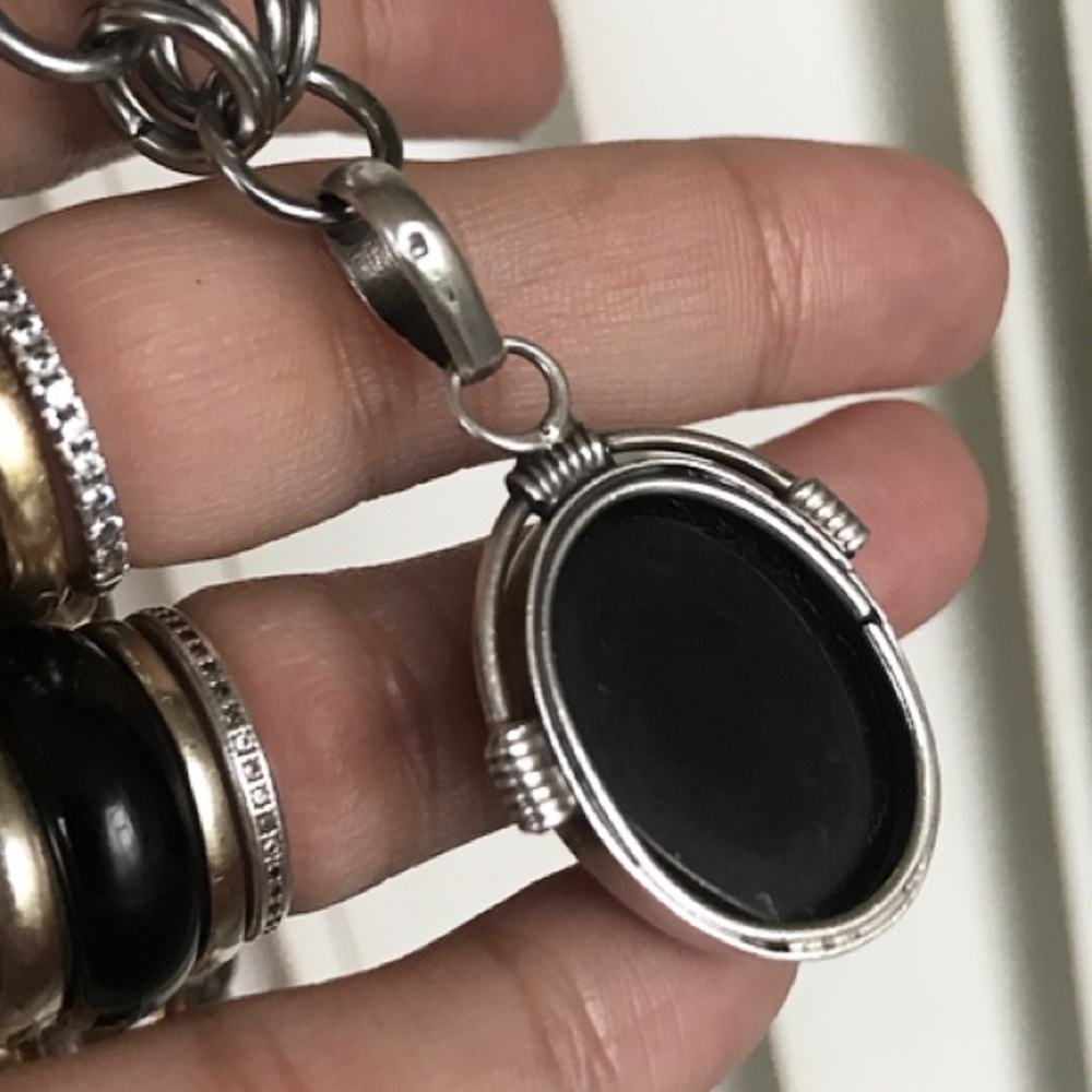 Sterling silver onyx pendant + choker steel chain - Picture 3 of 8